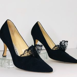 Evening Black Pumps Accented w Fine Italian Lace